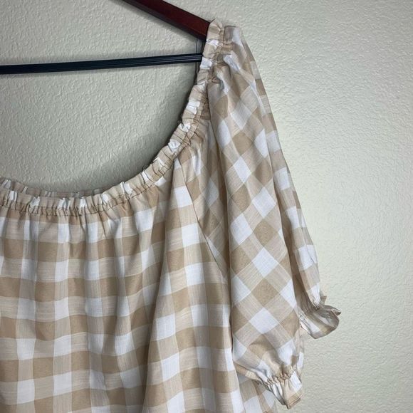 English Factory Women's Cream & White Plaid Off-The-Shoulder Blouse Size 2X NWT - Picture 4 of 10